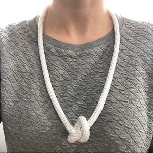 White long rope necklace multiple ways to wear